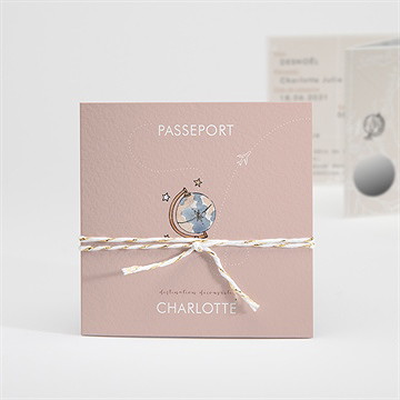 Faire-part naissance passeport fille accordéon