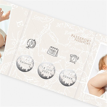 Faire-part naissance passeport fille accordéon - Détail du faire-part