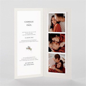 Faire-part mariage en rouge et blanc photomaton - Intérieur du faire-part