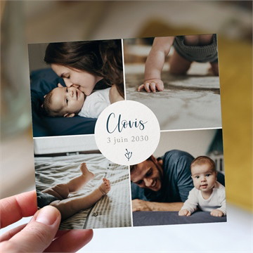 Faire-part naissance pêle mêle carré