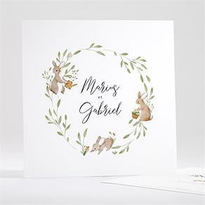Faire-part naissance petits lapins jumeaux