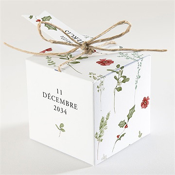 Boîte de dragées mariage ronde fleurie - Dos de la boîte