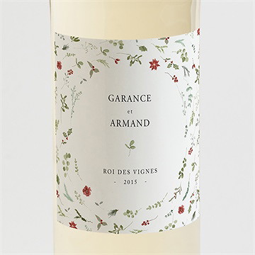 Etiquette de bouteille mariage ronde fleurie