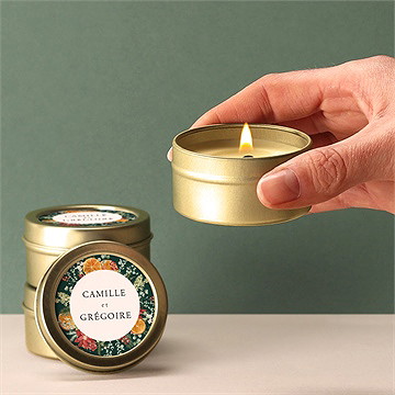 Bougie mariage orange de noël or - Bougie allumée
