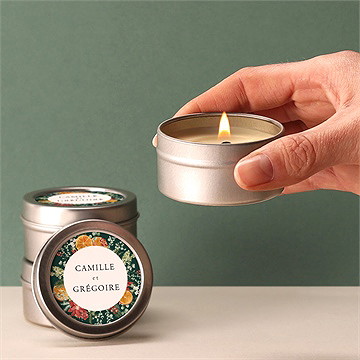 Bougie mariage orange de noël argent - Bougie allumée