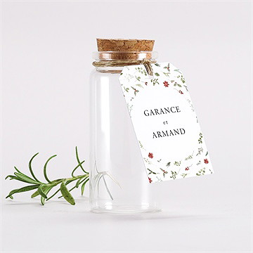 Mignonette mariage ronde fleurie étiquette