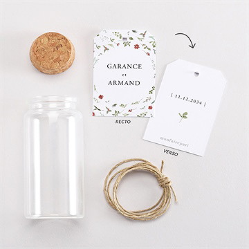 Mignonette mariage ronde fleurie étiquette - Vue d'ensemble