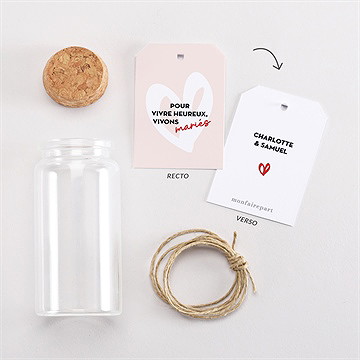 Mignonette mariage coeur étiquette - Vue d'ensemble