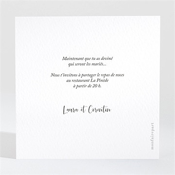 Carton d'invitation mariage jolie devinette - Dos du carton