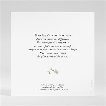 Remerciement décès moderne végétal - Dos du carton
