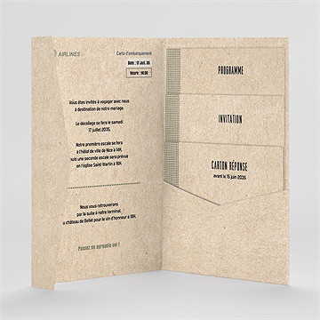 Faire-part mariage billet d'avion pocketfold - Intérieur du faire-part