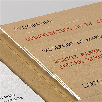 Faire-part mariage passeport vintage pocketfold - Détail du faire-part