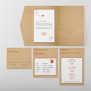 Faire-part mariage passeport vintage pocketfold - Vue d'ensemble intérieur