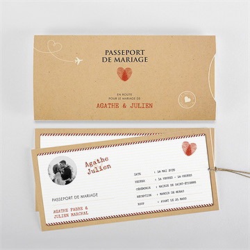 Faire-part mariage passeport vintage pochette duo - Vue d'ensemble