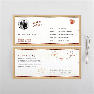 Faire-part mariage passeport vintage pochette duo - Cartes intérieures recto