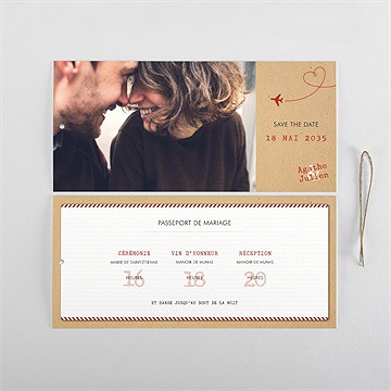 Faire-part mariage passeport vintage pochette duo - Cartes intérieures verso