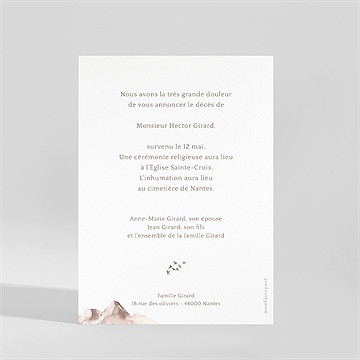 Faire-part décès crépuscule en aquarelle - Dos du faire-part