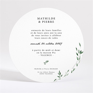 Invitation anniversaire de mariage douceurs végétales - rond - Dos de la carte