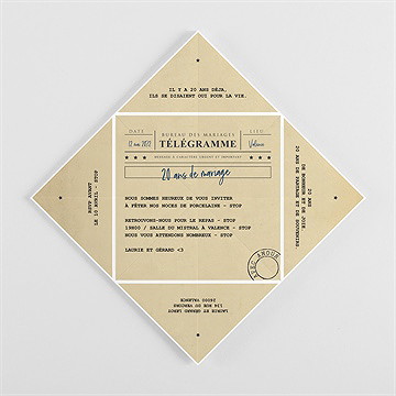 Invitation anniversaire de mariage 20 ans de bonheur cocotte - Intérieur de la cocotte pliée