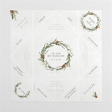 Invitation anniversaire de mariage hivernale - Intérieur de la cocotte dépliée