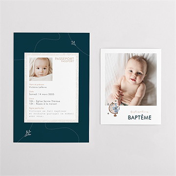 Faire-part de baptême mon passeport bapteme duo - Vue d'ensemble