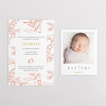 Faire-part de baptême gravure gaufrée duo - Vue d'ensemble