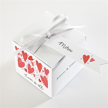 Boîte de dragées mariage coeurs - Dessus de la boîte