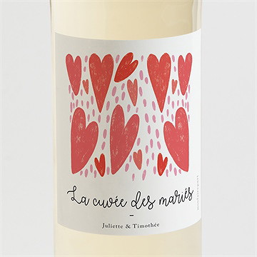 Etiquette de bouteille mariage coeurs