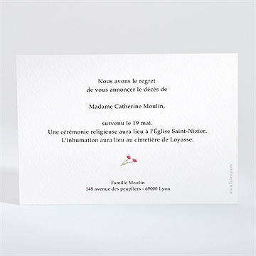 Faire-part décès délicates fleurs - Dos du faire-part