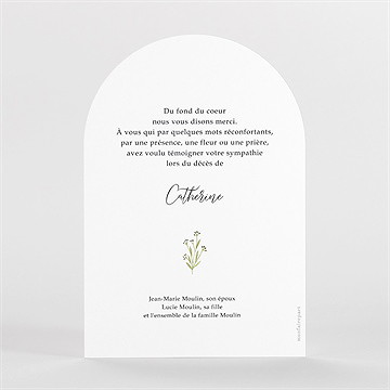 Remerciement décès délicates fleurs - Dos du remerciement
