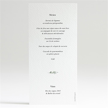 Menu mariage végétal - Dos du menu