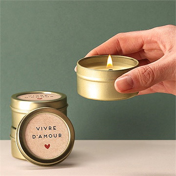 Bougie mariage champagne or - Bougie allumée