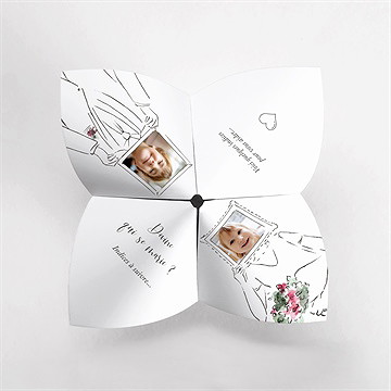 Faire-part mariage jolie devinette cocotte - Vue du dessus