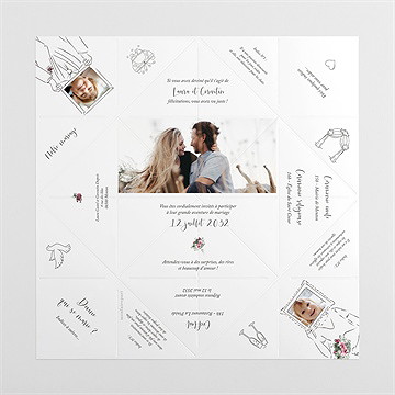 Faire-part mariage jolie devinette cocotte - Intérieur de la cocotte dépliée