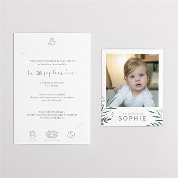 Faire-part de baptême jolie annonce champêtre duo - Vue d'ensemble