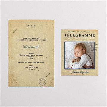 Faire-part de baptême télégramme baptême duo - Vue d'ensemble