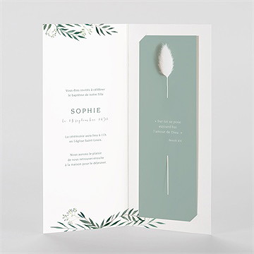 Faire-part de baptême jolie annonce fleur séchée - Intérieur du faire-part