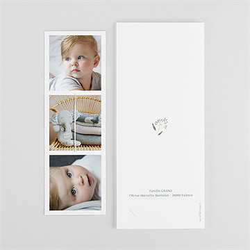 Faire-part de baptême jolie annonce fleur séchée - Dos du faire-part