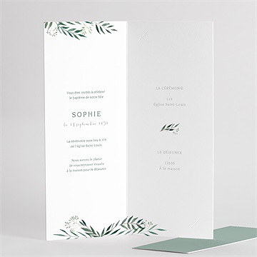 Faire-part de baptême jolie annonce fleur séchée - Détail du faire-part