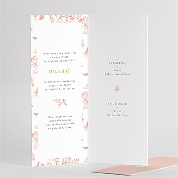 Faire-part de baptême gravure rosée fleur séchée - Détail du faire-part