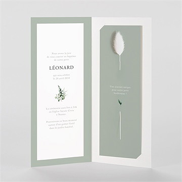 Faire-part de baptême l'eucalyptus fleur séchée - Intérieur du faire-part