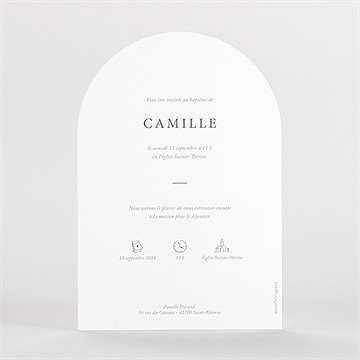 Faire-part de baptême photomaton pictos arche - Dos du faire-part