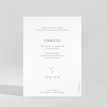 Faire-part naissance fleurs et renard - Dos du faire-part