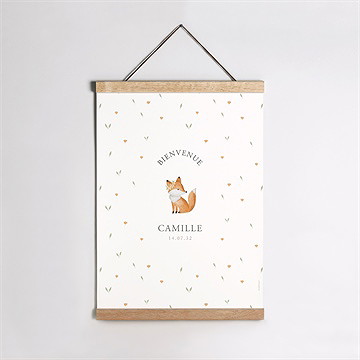 Affiche naissance fleurs et renard