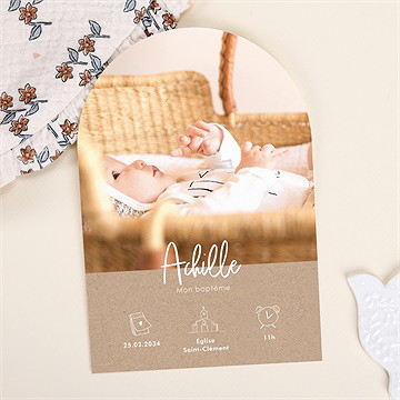 Faire-part de baptême kraft pictos arche