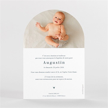 Faire-part de baptême multi photos pictos arche - Dos du faire-part