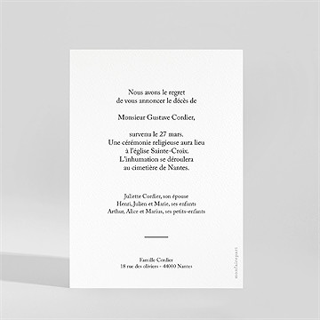 Faire-part décès classique - Dos du faire-part