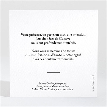 Remerciement décès classique - Dos du carte