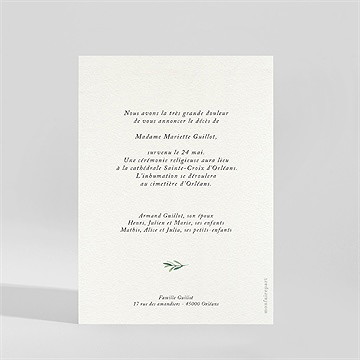 Faire-part décès élégant branchage - Dos du faire-part