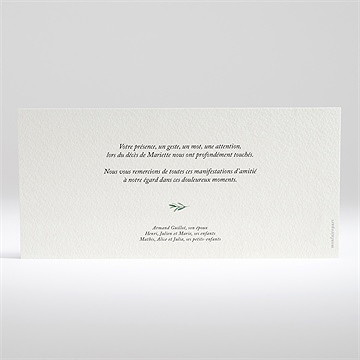 Remerciement décès élégant branchage - Dos du faire-part